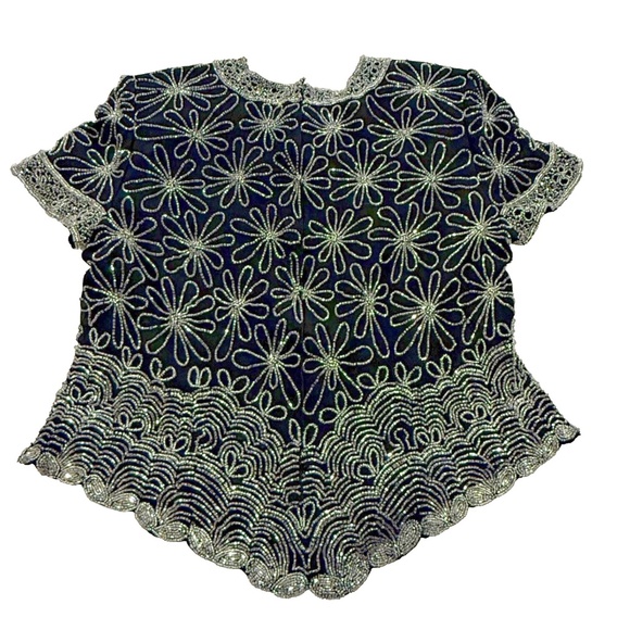 Papell Boutique Women's Evening Formal 100% Silk Sparkly Beaded Silk Top Size XL - Picture 2 of 7